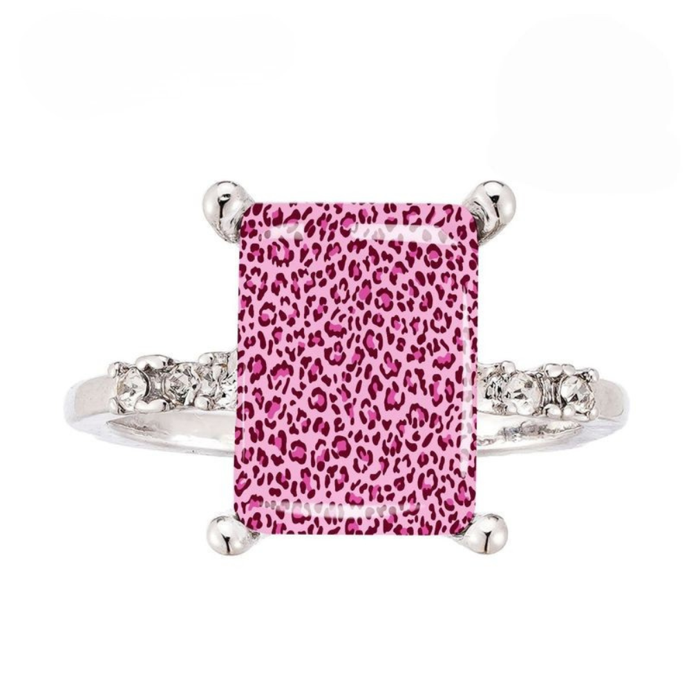 Pink Leopard Print Square Ring