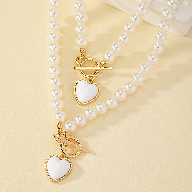 2pc Red Pearl Heart Jewelry Set