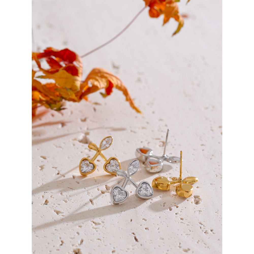 Cherry Heart Crystal Stud Earrings