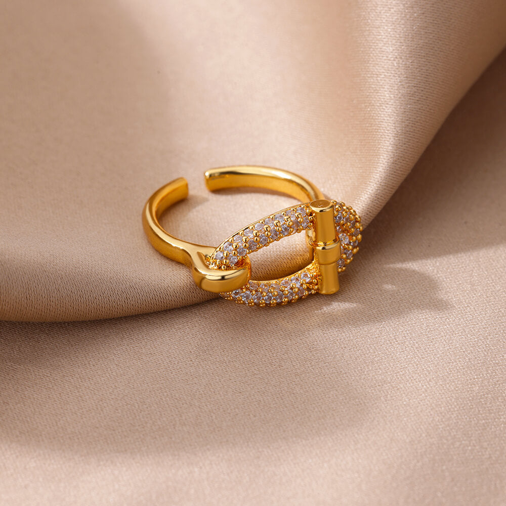 Gold Oval Zircon Open Ring