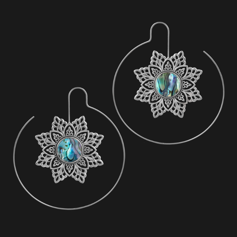 Mandala Abalone Shell Hoop Earrings