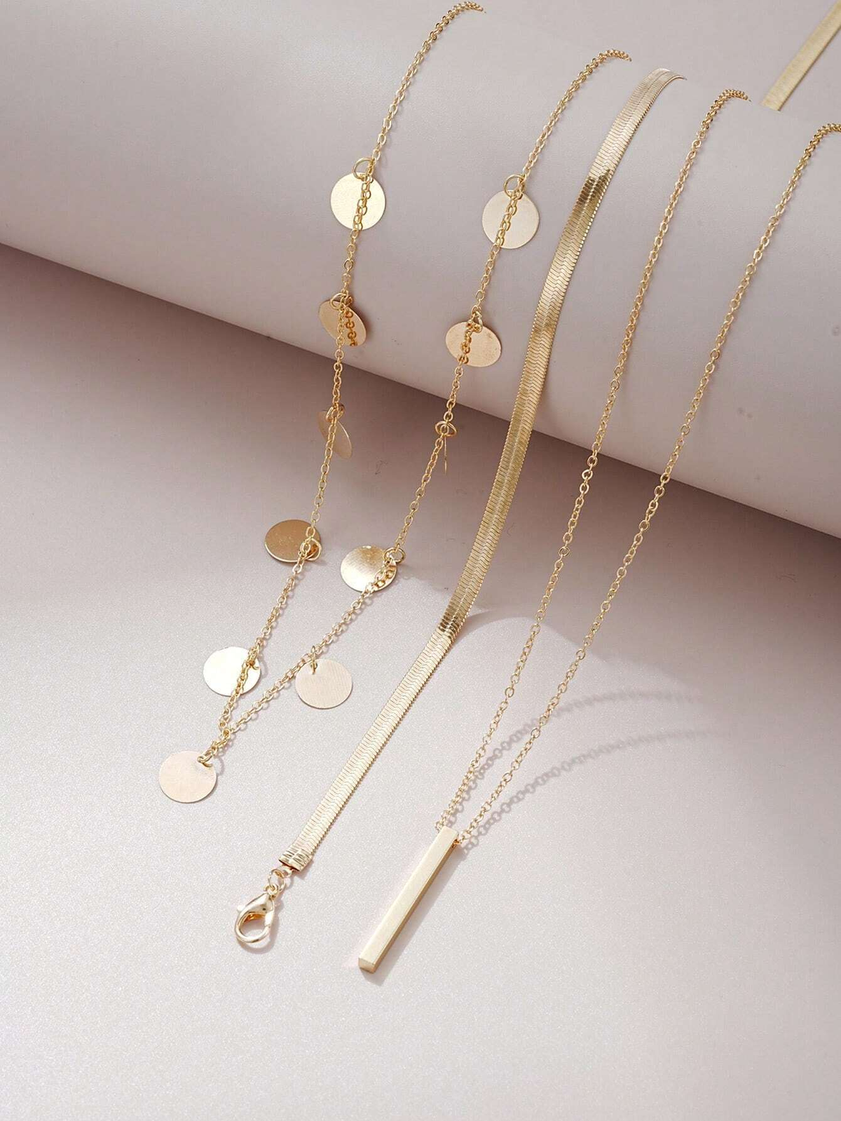 3pc Minimalist Disc & Bar Layered Necklace