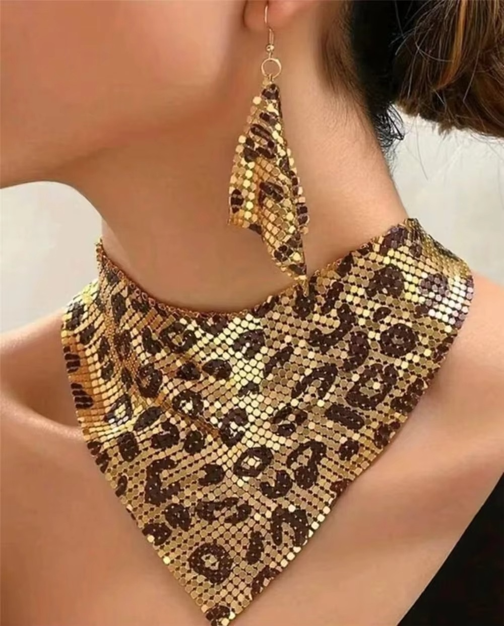 Leopard Mesh Necklace Earring Set