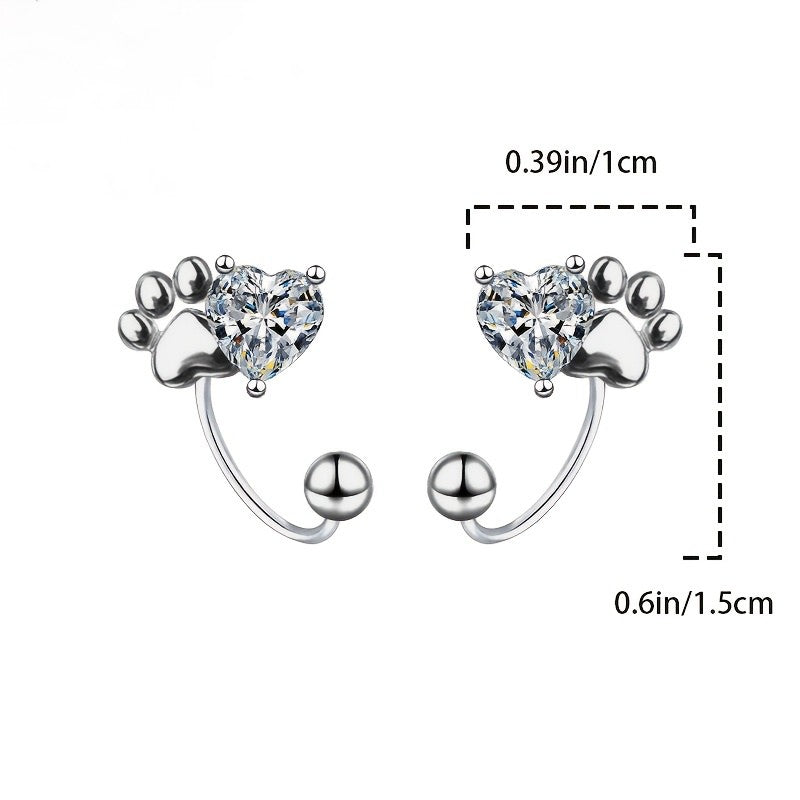 Crystal Heart Paw Hook Earrings