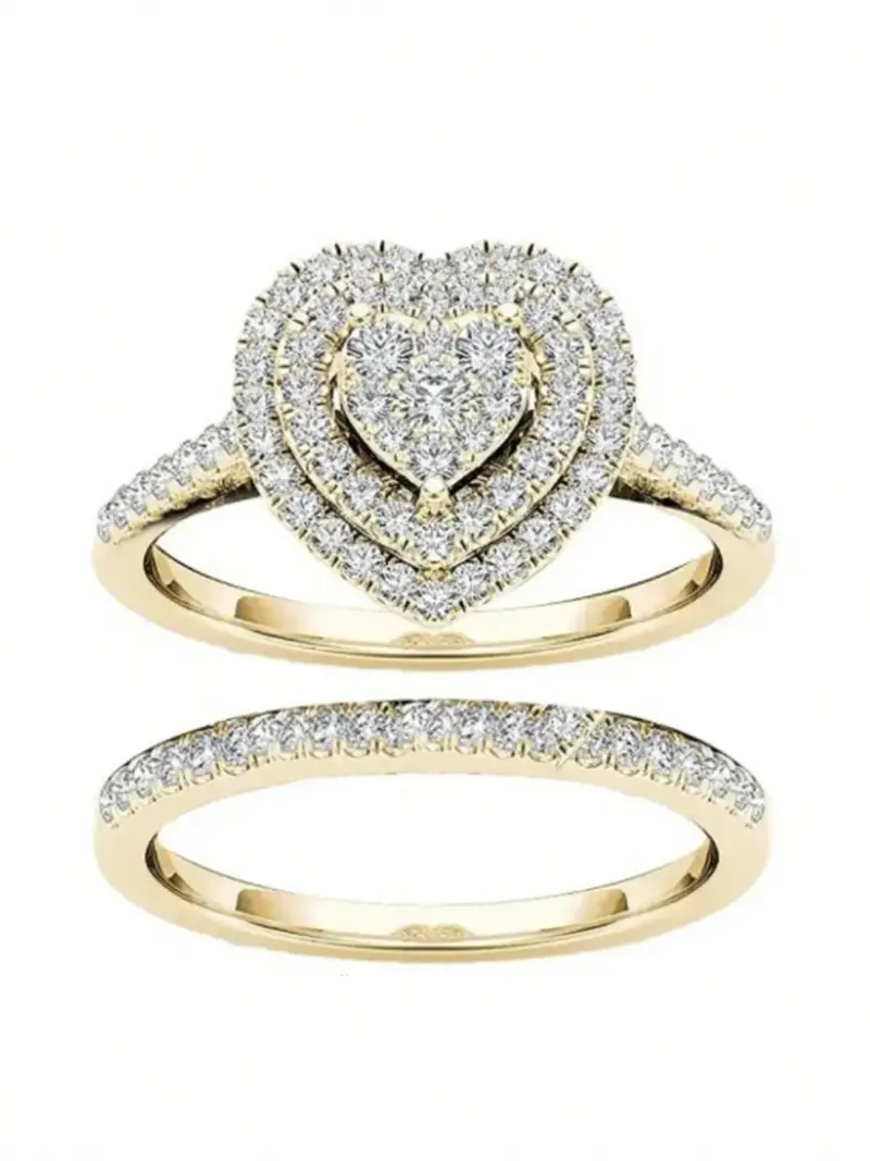 2pc Rhinestone Heart Ring Set