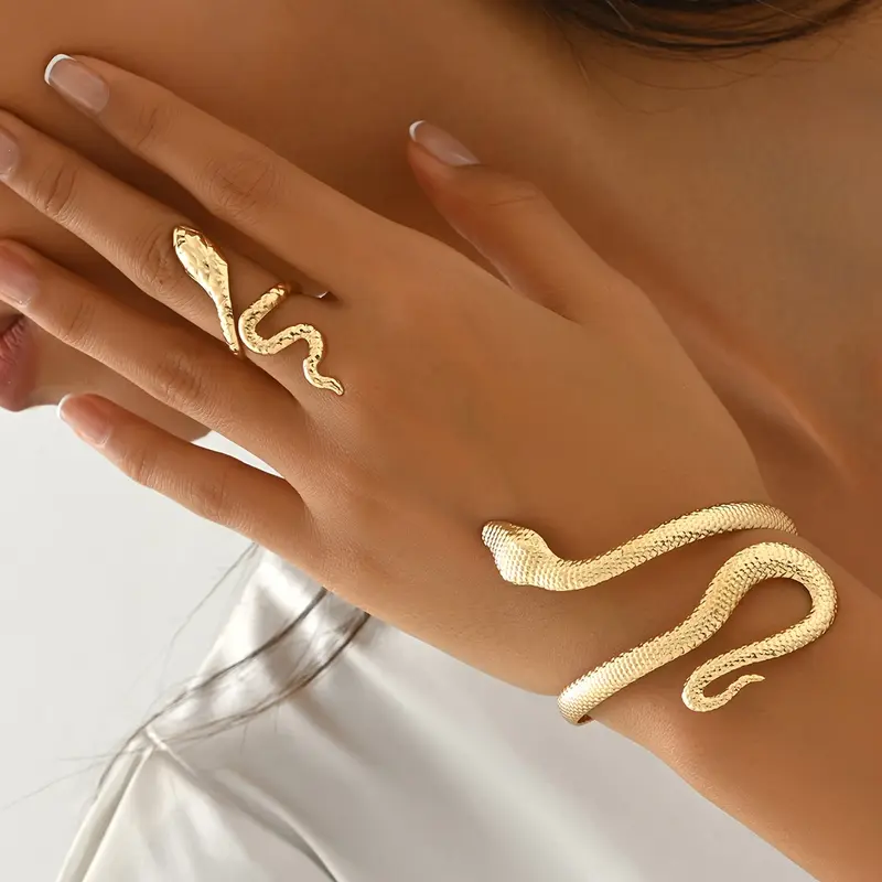 Boho Snake Open Bangle & Ring Set