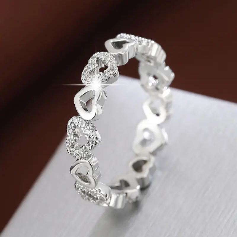 Hollow Heart Rhinestone Ring