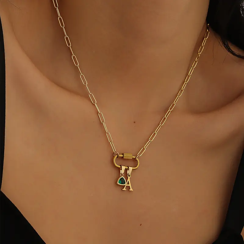 Personalized Carabiner Lock Initial Necklace