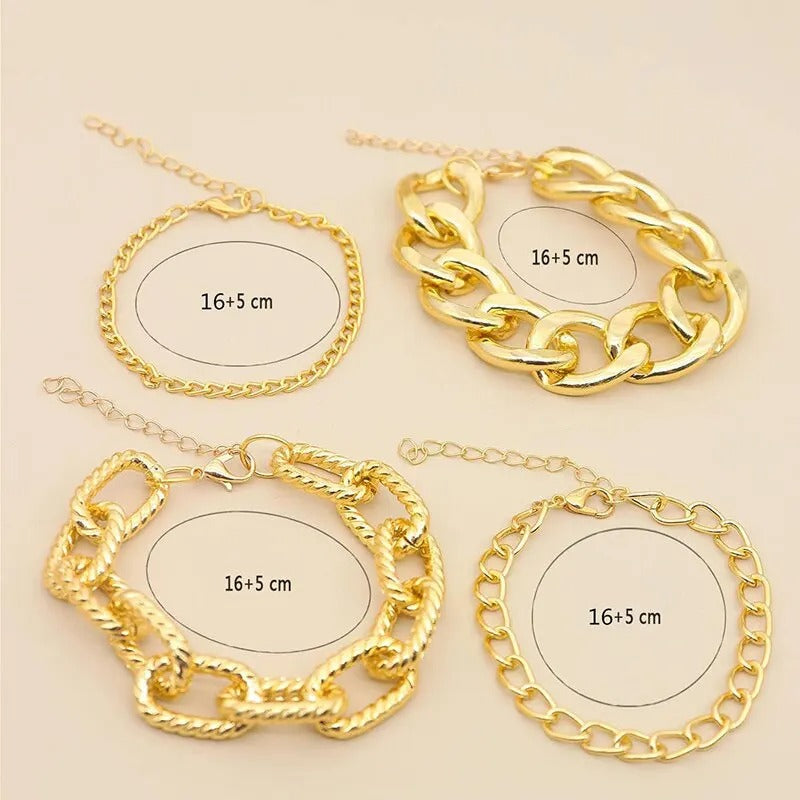 4pc Chunky Link Chain Bracelet Stack