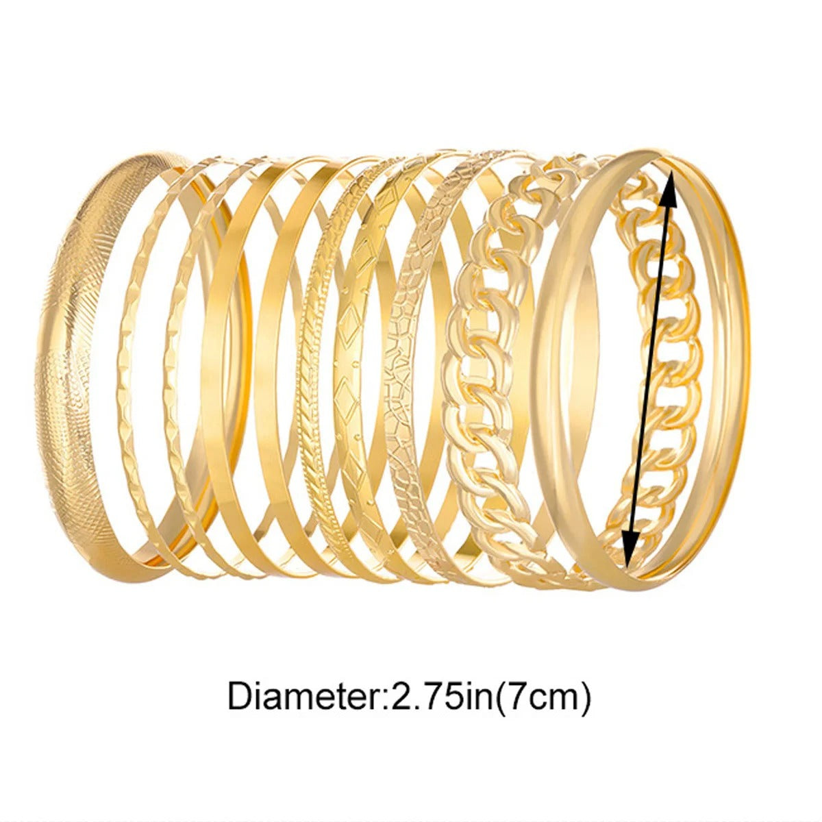 10pc Heavy Stackable Textured Bracelet Stack