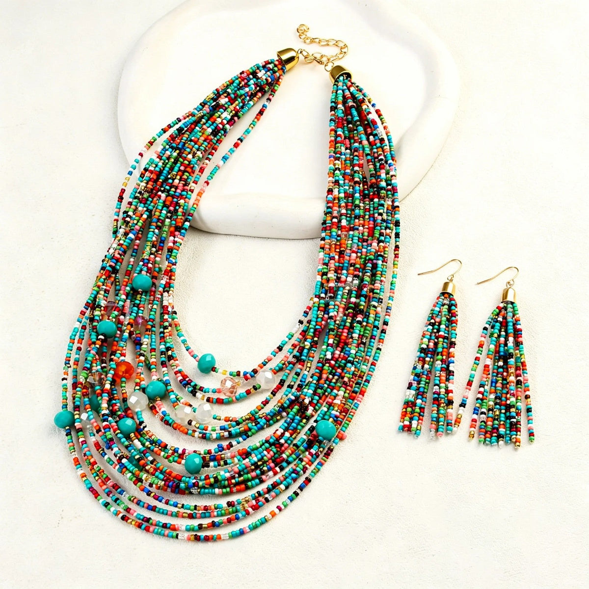 Turquoise Multi-Strand Bead Jewelry Set