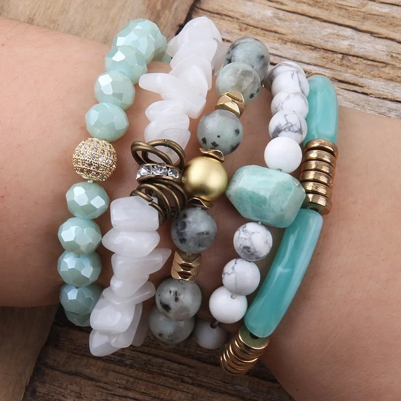 Turquoise Druzy & Bead Stack Bracelet Set