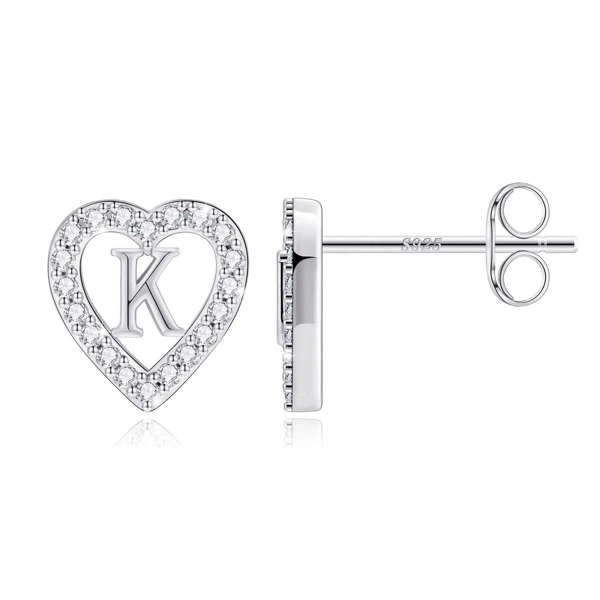 Crystal Initial Heart Stud Earrings