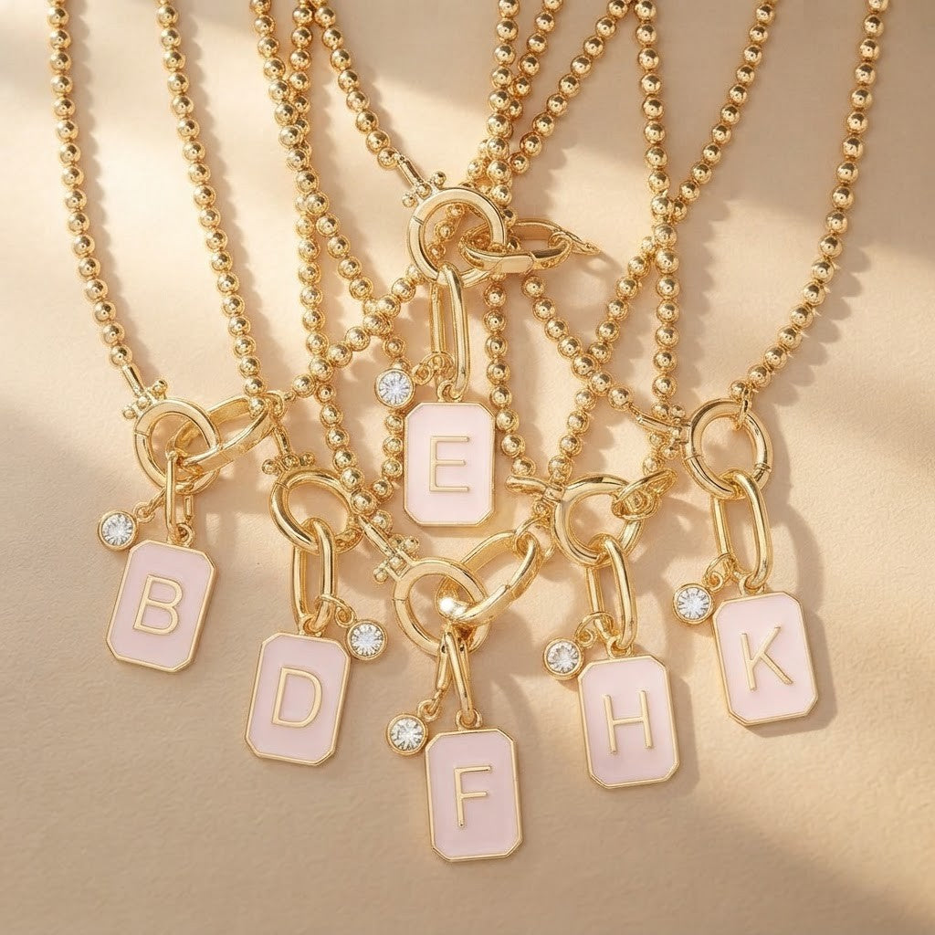 Pink Initial Charm Necklace