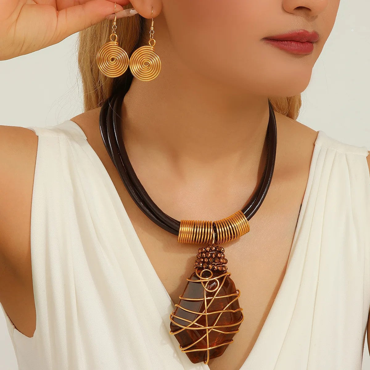 Turquoise Wire Wrap Pendant Necklace Set