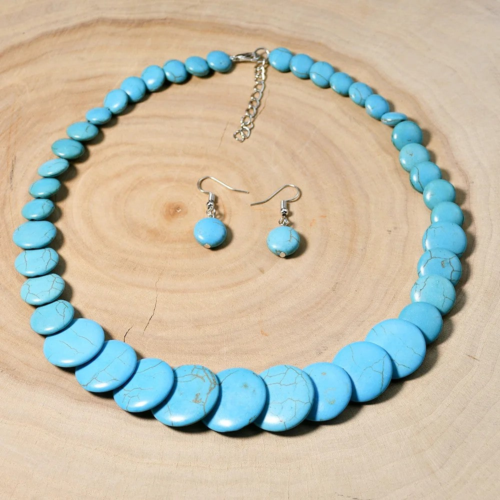Turquoise Oval Beaded Necklace Set