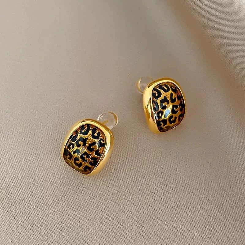 Leopard Geometric Stud Earrings