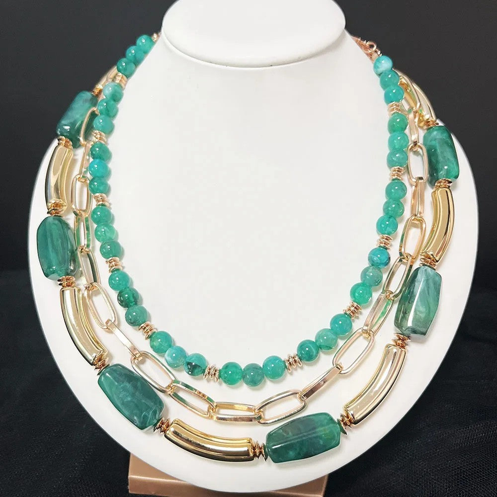 Green Stone Layered Necklace
