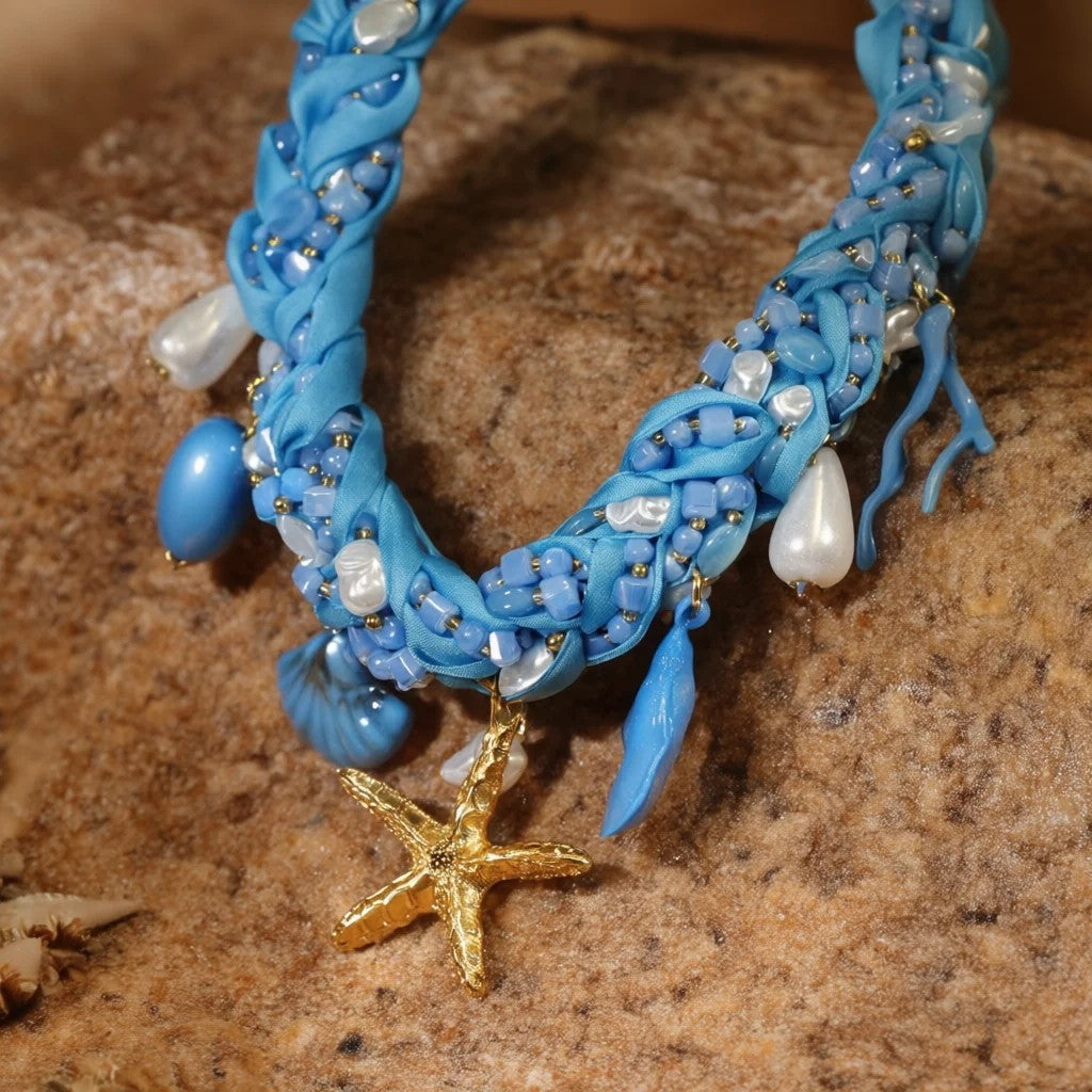 Blue Braided Starfish Necklace