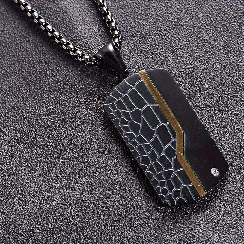 Black Textured Dog Tag Necklace