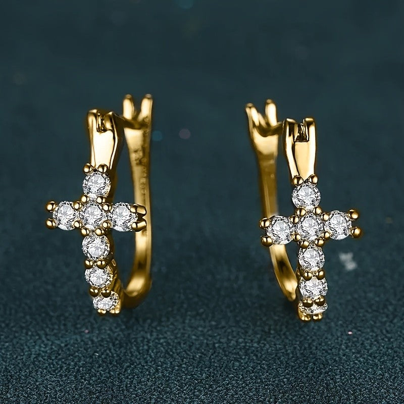 Crystal Cross Huggie Earrings