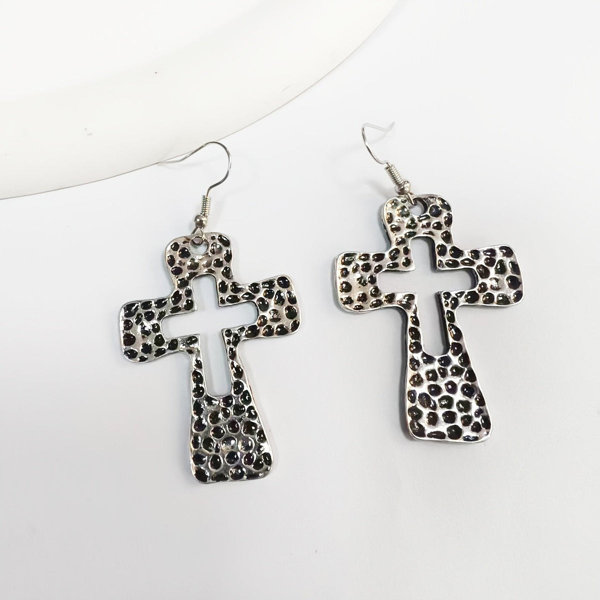 Textured Cross Drop Earrings