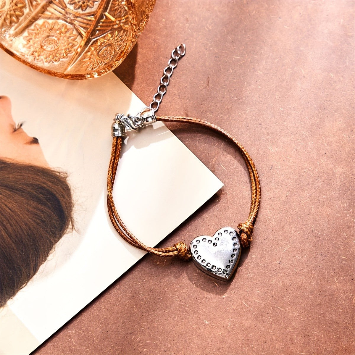 Perforated Heart Leather Bracelet