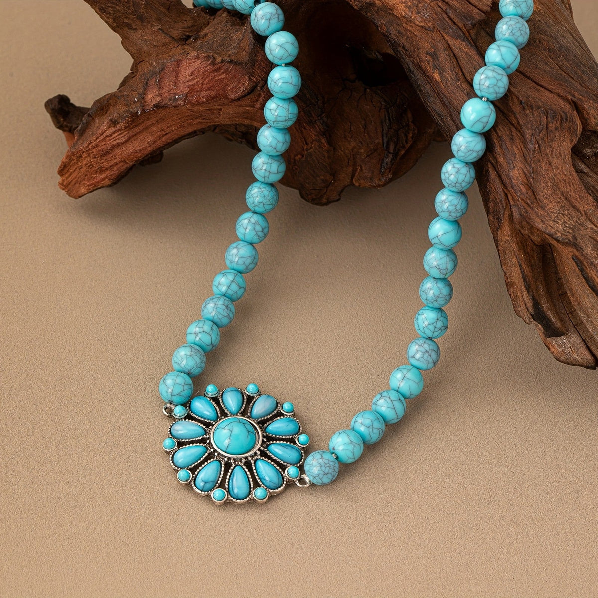 Turquoise Flower Medallion Necklace