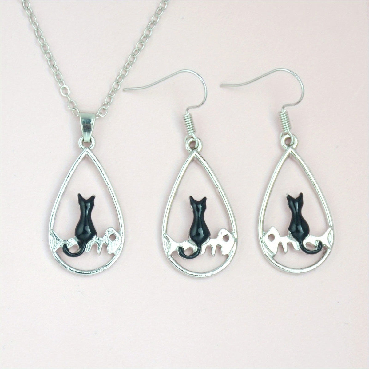 Black Cat Teardrop Jewelry Set