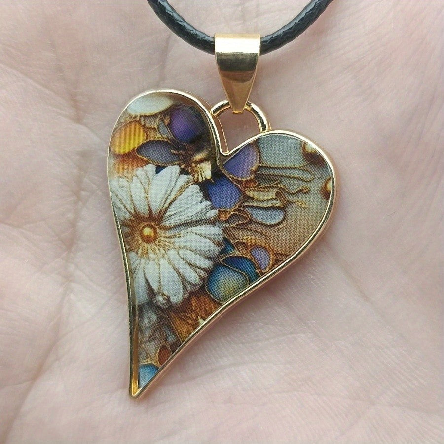 Multicolor Resin Floral Heart Necklace