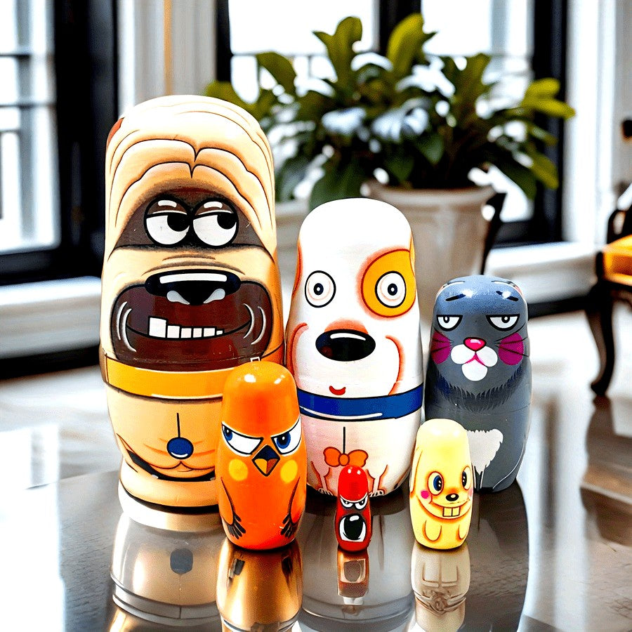 Playful Animal Character Nesting Doll Set