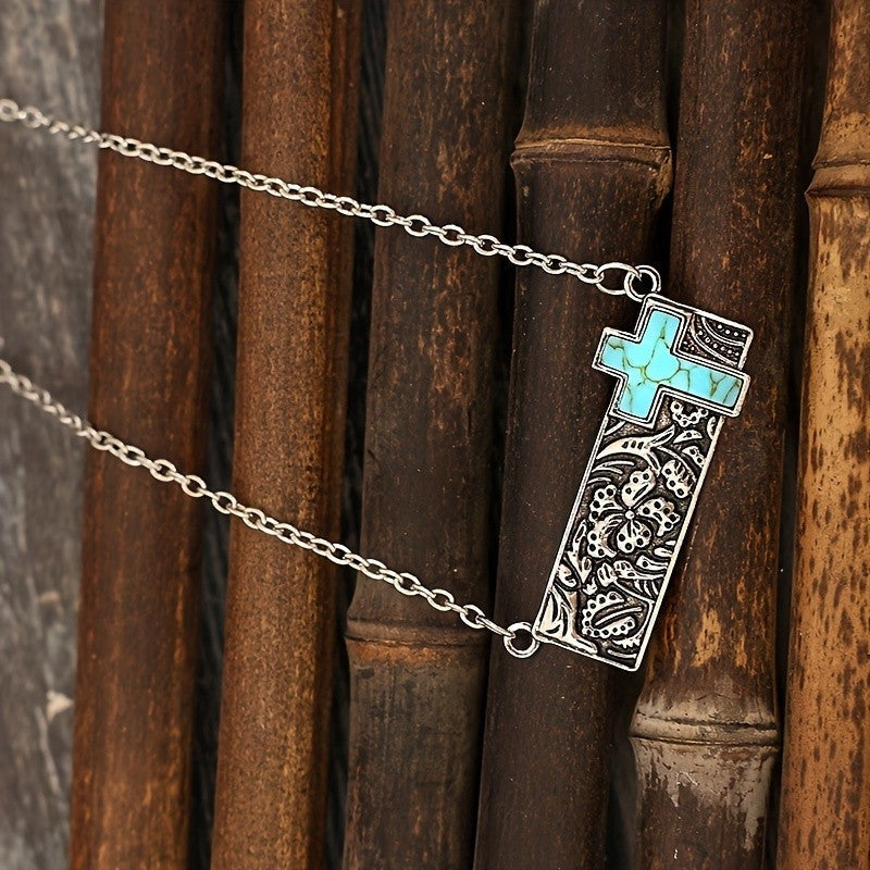 Paisley Bar & Turquoise Cross Necklace