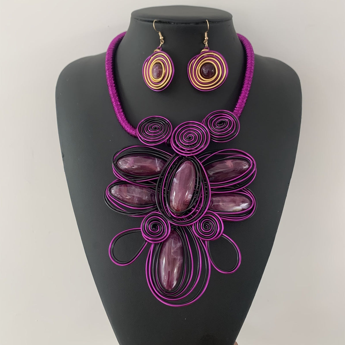 Colorful Wire Spiral Necklace & Earring Set