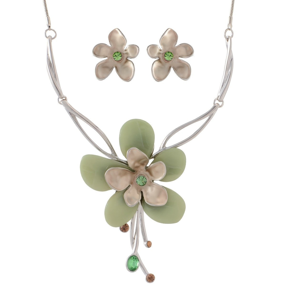 Green Resin Flower Necklace & Earring Set