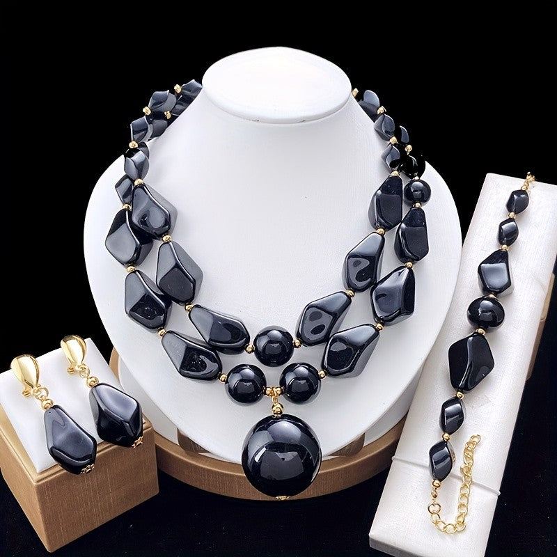 Blue Marble Resin Jewelry Set