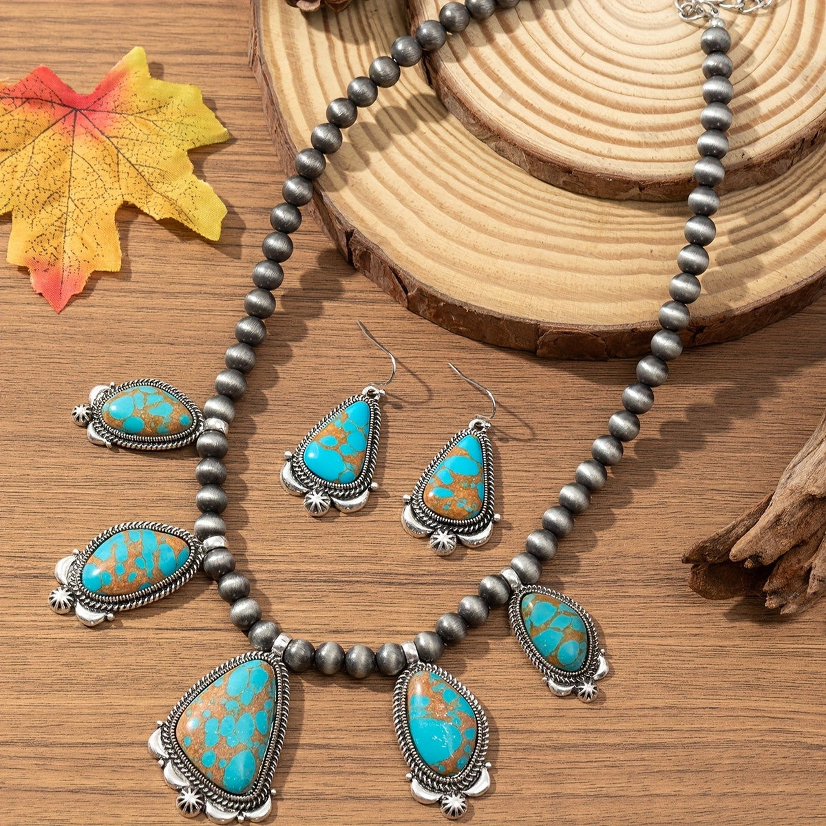 Turquoise Multi-Stone Beaded Necklace & Earring Set