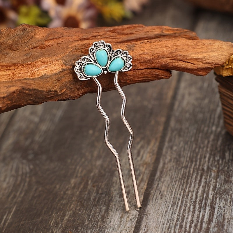 Turquoise Floral Hairpin