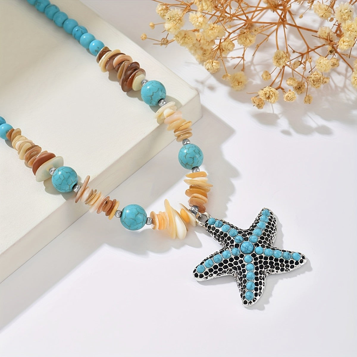 Turquoise Starfish Shell Beaded Necklace