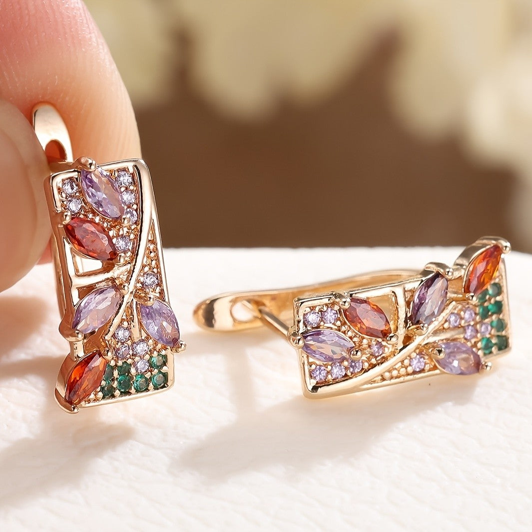 Multicolor Zircon Leaf Earrings