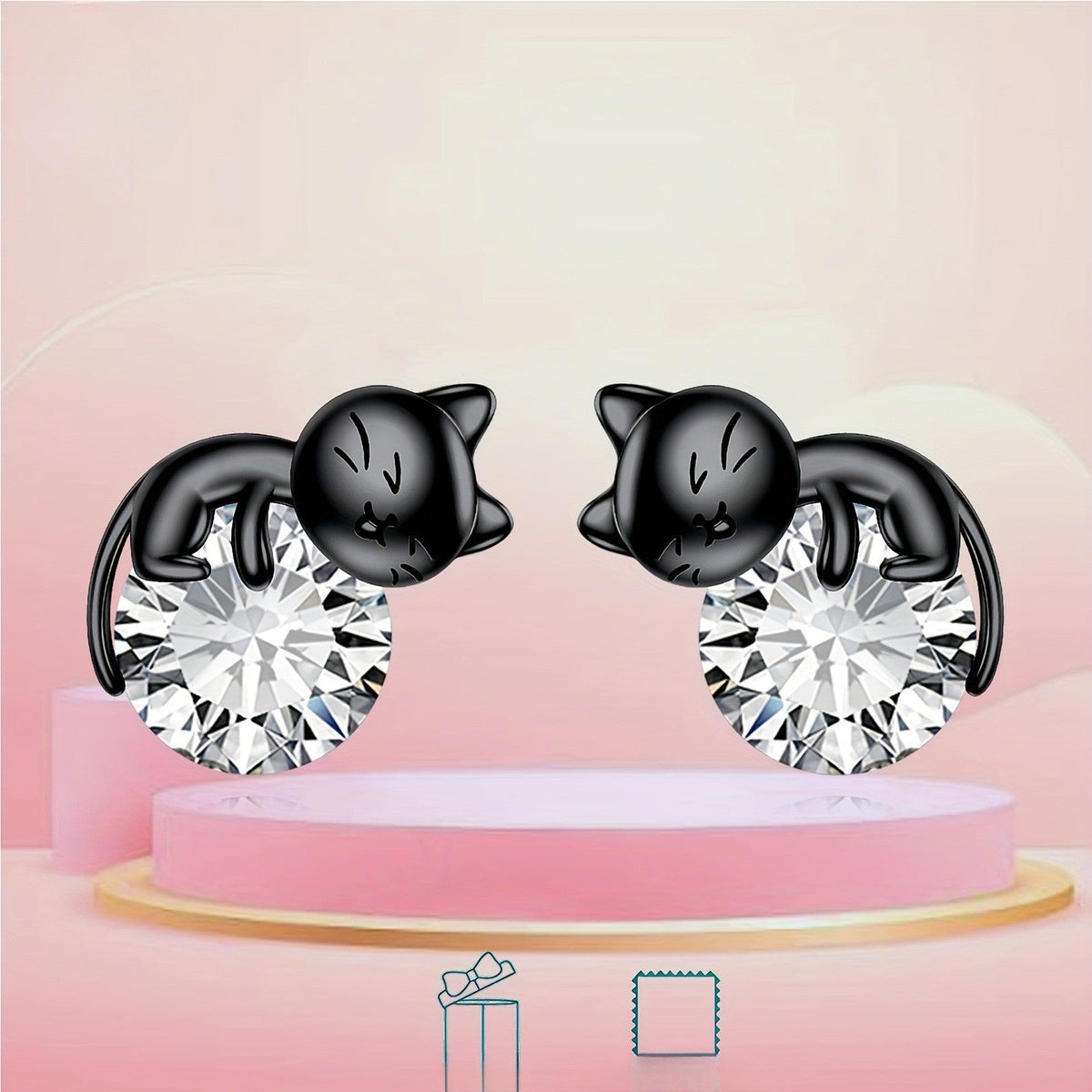Black Cat Crystal Stud Earrings