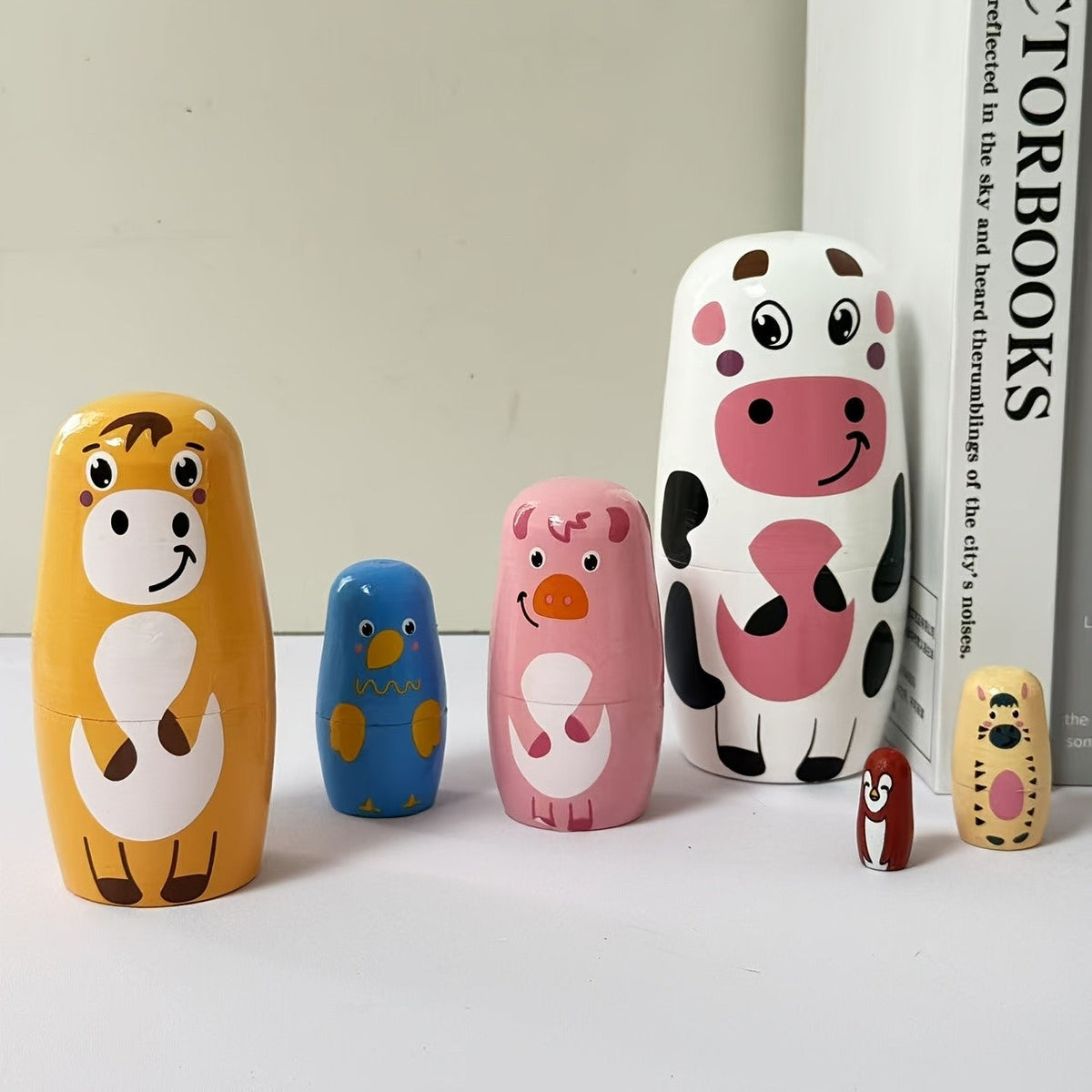 Colorful Farm Animal Nesting Doll Set