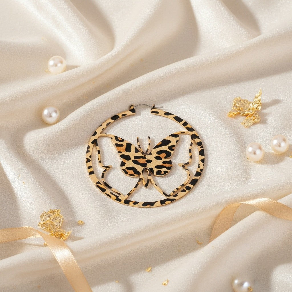 Leopard Butterfly Hoop Earrings