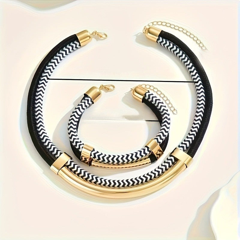Chevron Collar Necklace & Bracelet Set