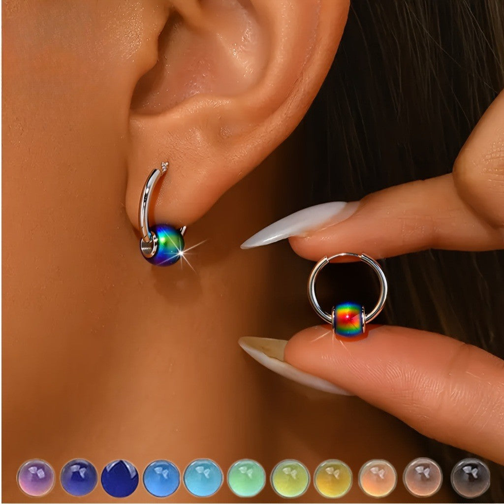 Rainbow Bead Hoop Earrings
