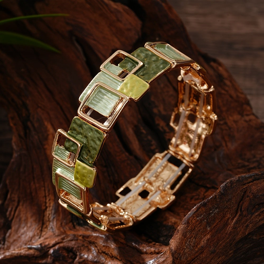Green Patchwork Square Jewelry Set