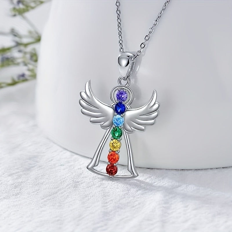 Rainbow Zircon Angel Necklace