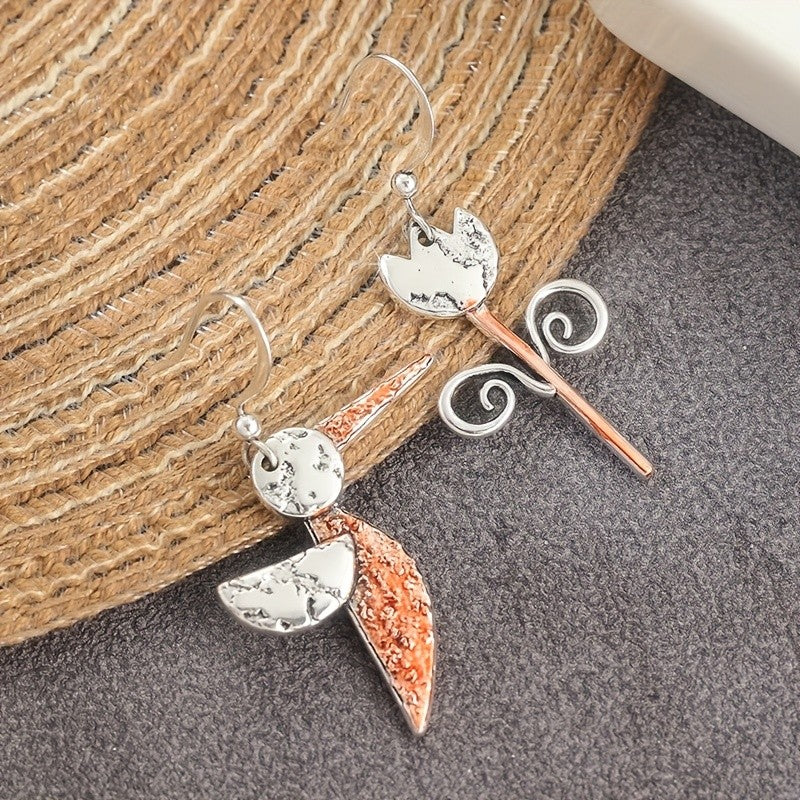 Asymmetrical Bird & Scroll Earrings