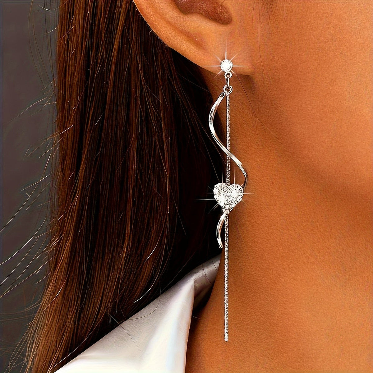 Crystal Heart Wave Drop Earrings