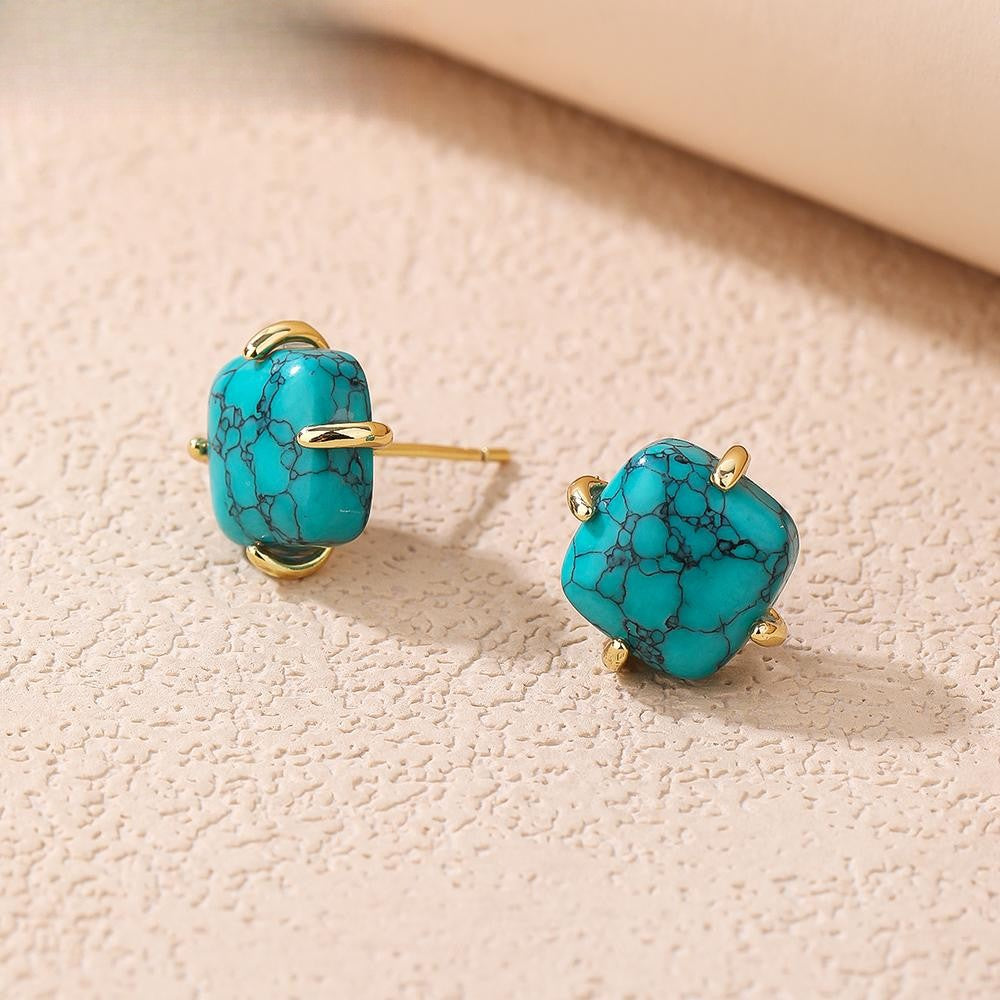 Square Turquoise Stud Earrings