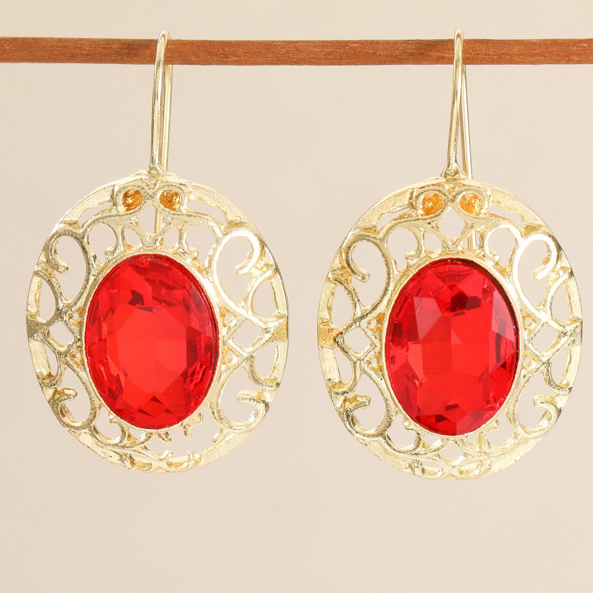 Oval Red Filigree Earrings